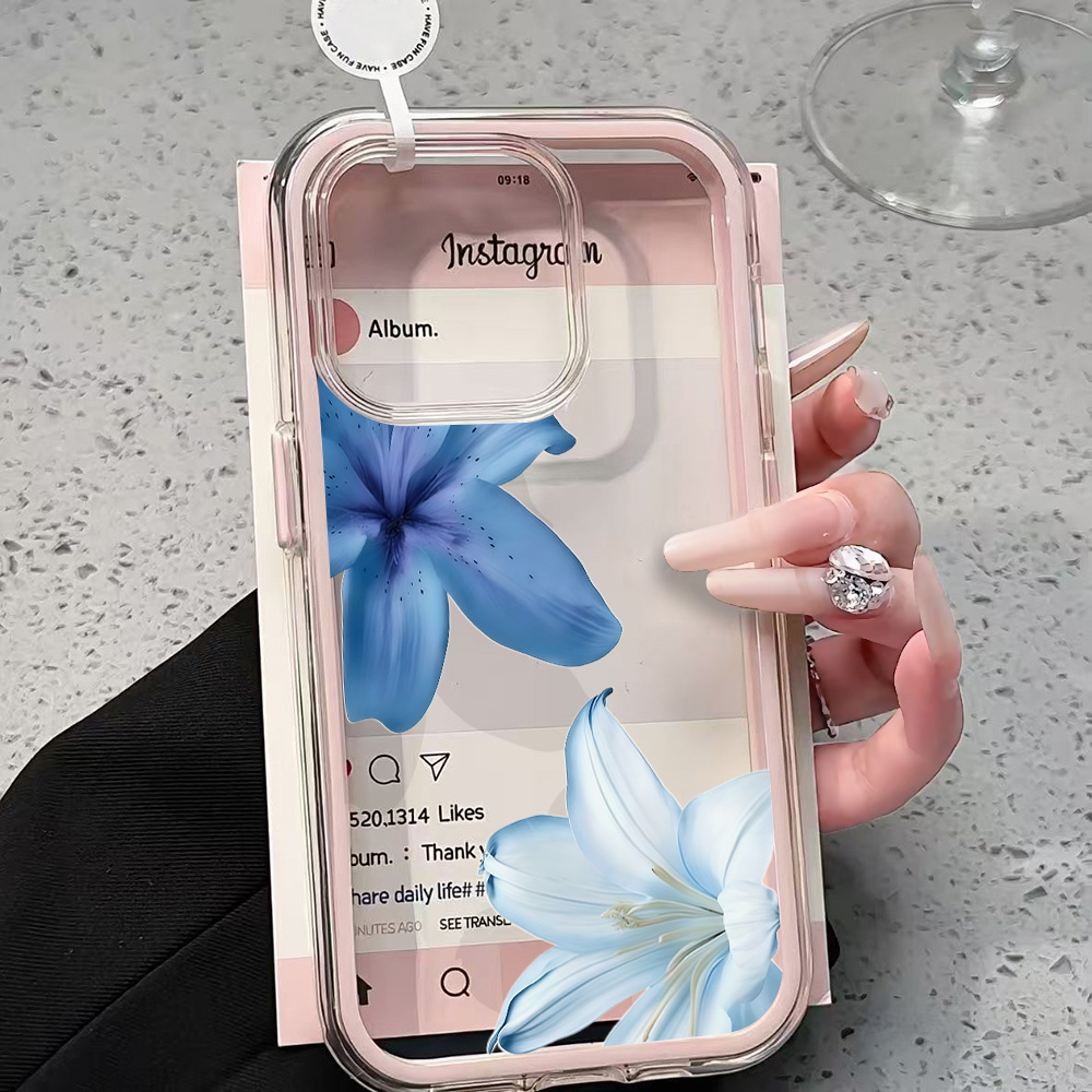 Blue Lily Flower Clear Phone C - Clear Shockproof Bumper Case ulasan dan harga