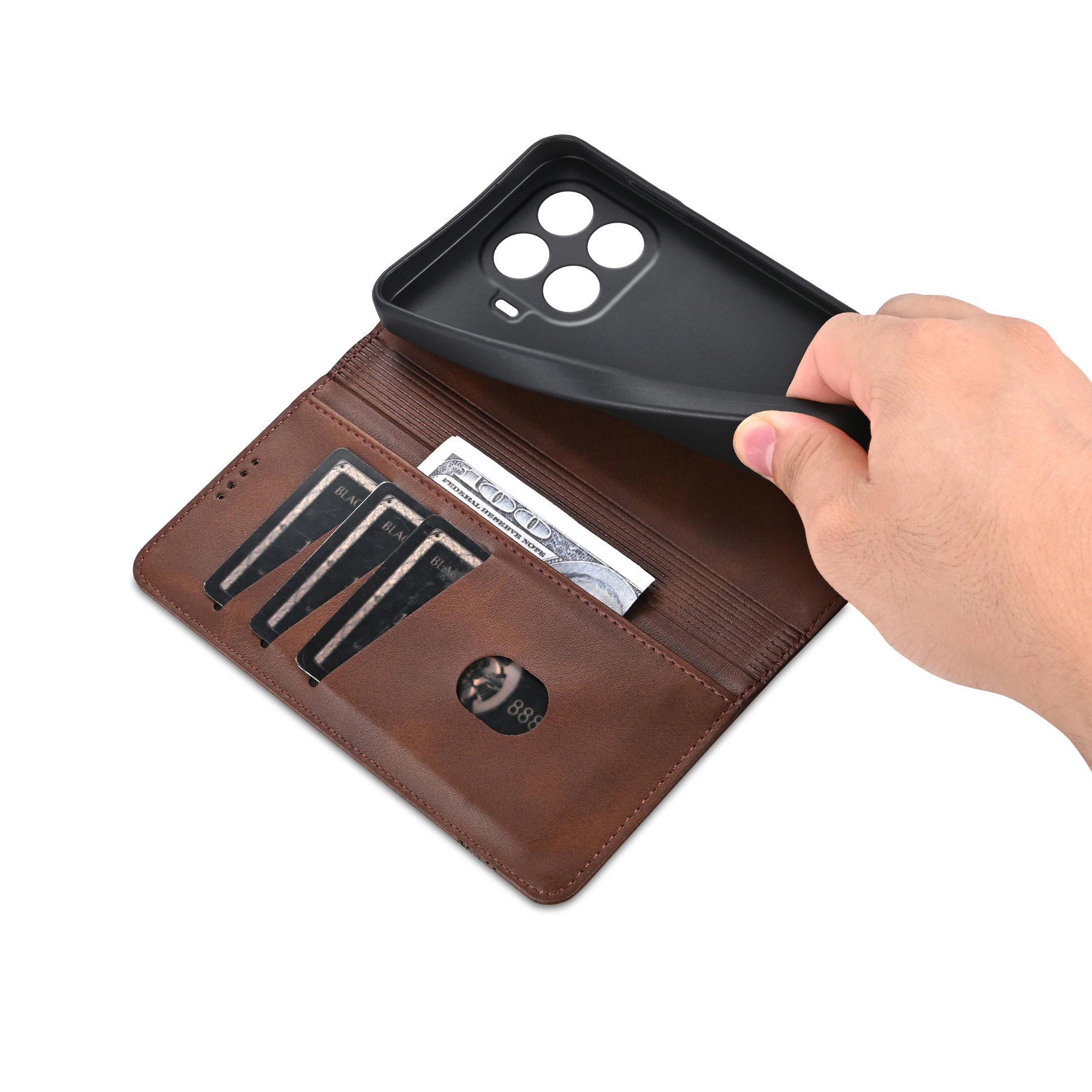 Business Flip Leather Phone Ca - Leather Wallet Card Holder Phone Cover ulasan dan harga